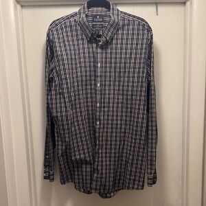 Stafford Men's Large Navy and Red Checkered Button-Down Shirt